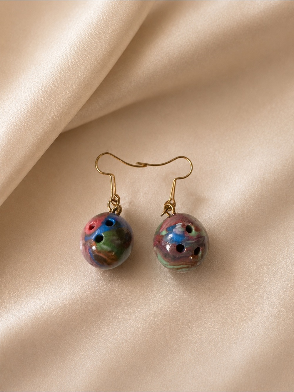 Handmade bowling ball earrings